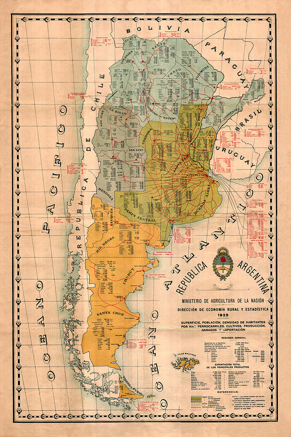 Map Of Argentina 1925 Photograph by Andrew Fare