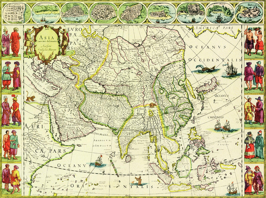 Map Drawing - Map of Asia from 1632 by J Blaeu