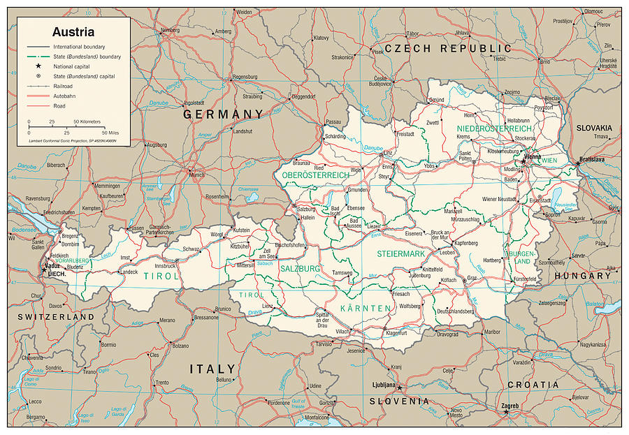 Map of Austria Mixed Media by Roy Pedersen