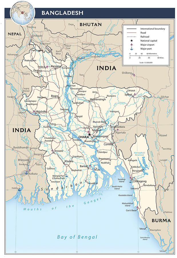 Map of Bangladesh 2 Mixed Media by Roy Pedersen