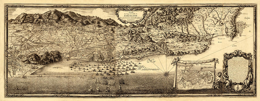 Map Of Spain Photograph - Map Of Barcelona 1659 by Andrew Fare