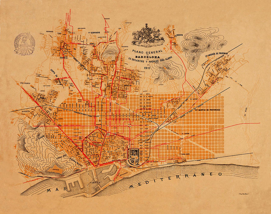 Map Of Barcelona 1911 Photograph by Andrew Fare