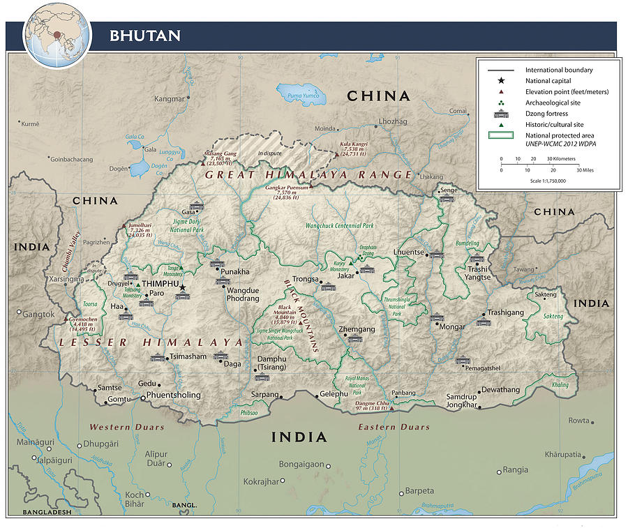 Map of Bhutan Mixed Media by Roy Pedersen