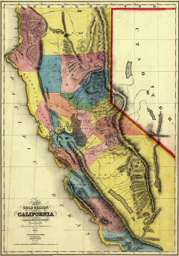 Map Of California Photograph - Map Of California 1851 by Andrew Fare