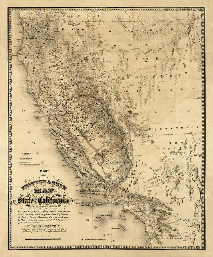 Map Of California 1860 Photograph by Andrew Fare