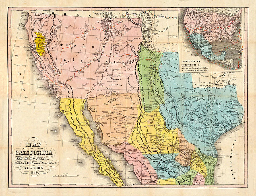 Map of California New Mexico Texas  1849 Photograph by Bill Cannon