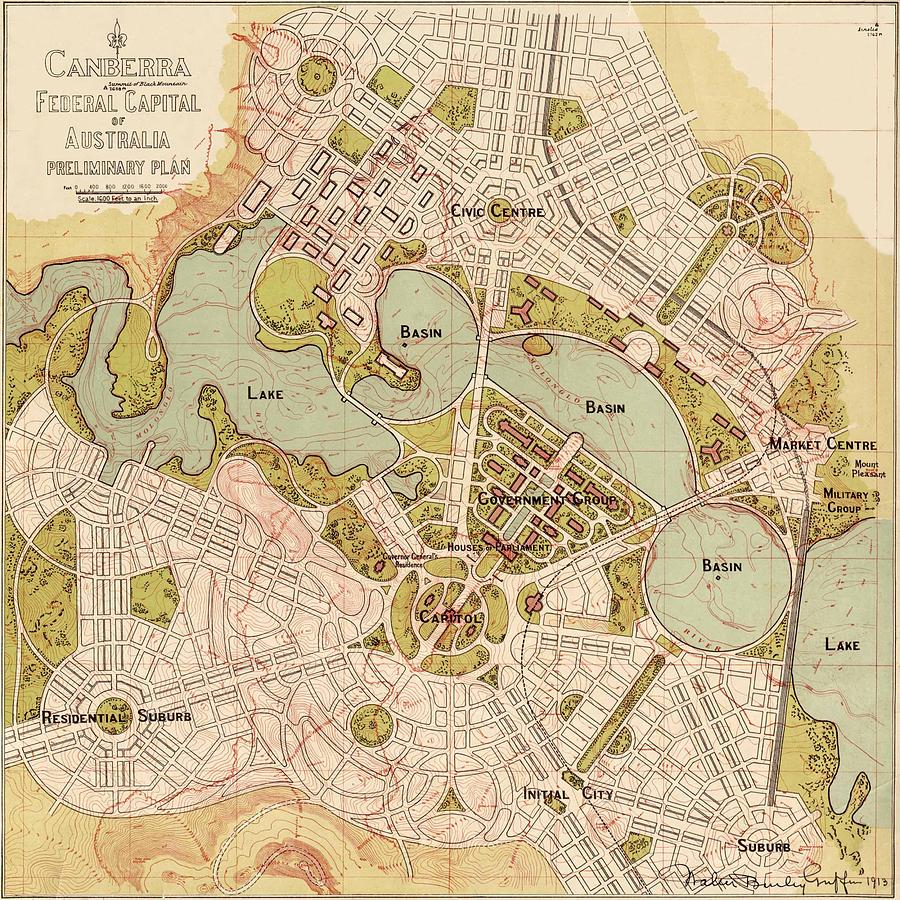 Map Of Canberra 1913 Photograph by Andrew Fare