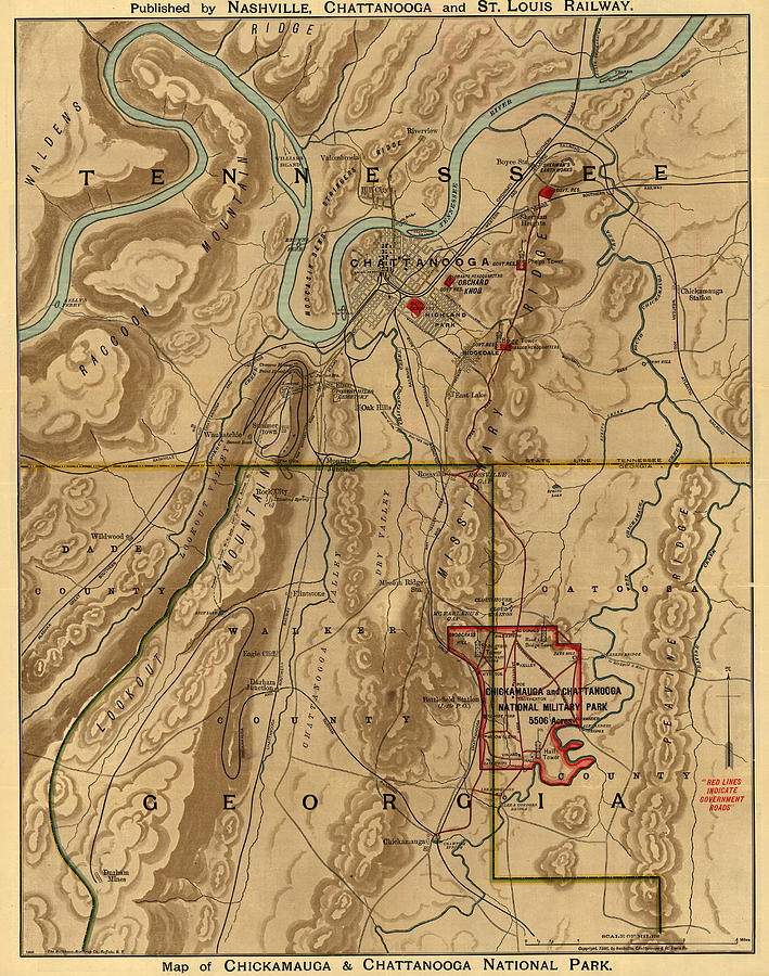 Map Of Chattanooga Photograph - Map Of Chattanooga 1895 by Andrew Fare