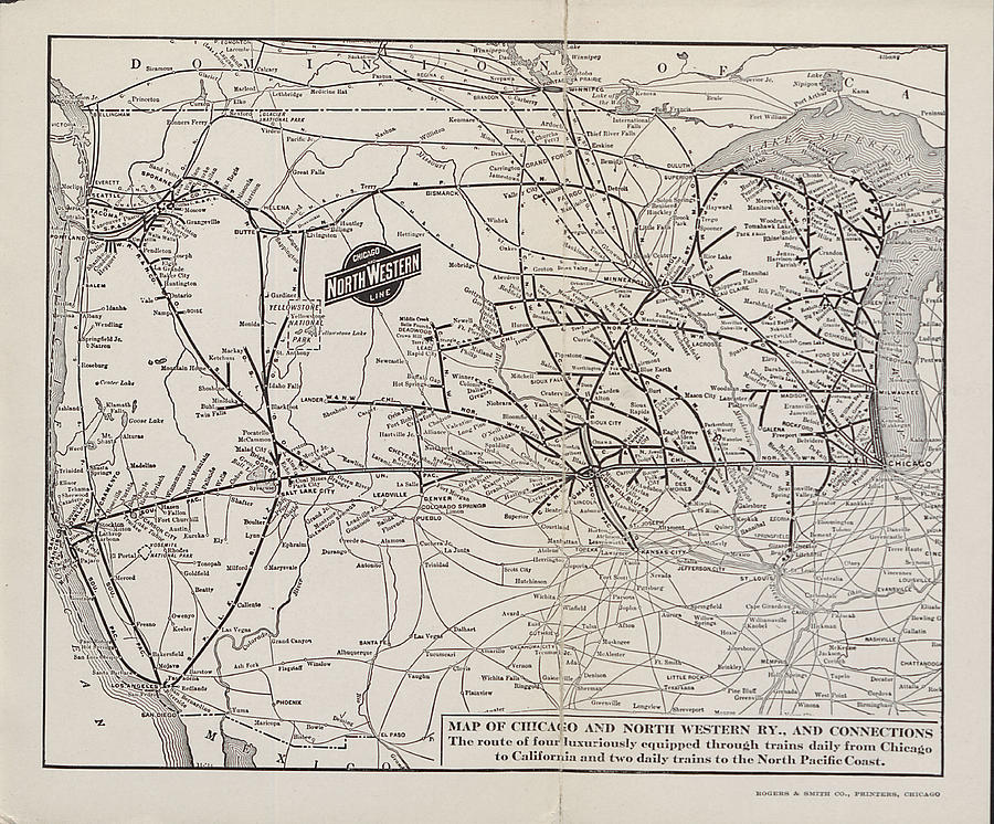 Map of Chicago and North Western Line From 1915 Travel Guide Photograph by Chicago and North Western Historical Society