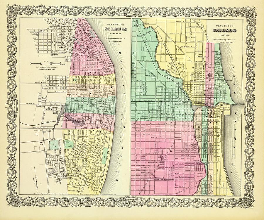 Map of Chicago and St Louis 1856 Drawing by Mountain Dreams