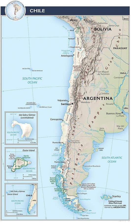 Map of Chile 2  Mixed Media by Roy Pedersen