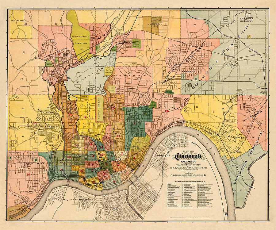 Map Of Cincinnati 1893 Photograph by Andrew Fare