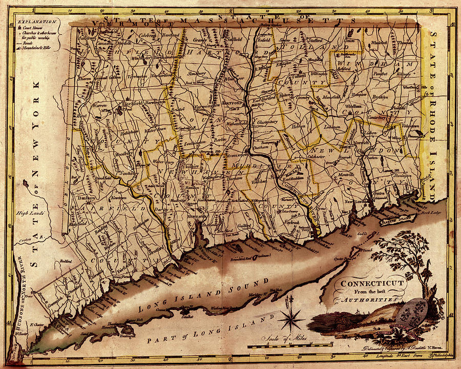 Map Of Connecticut 1795 Photograph by Andrew Fare