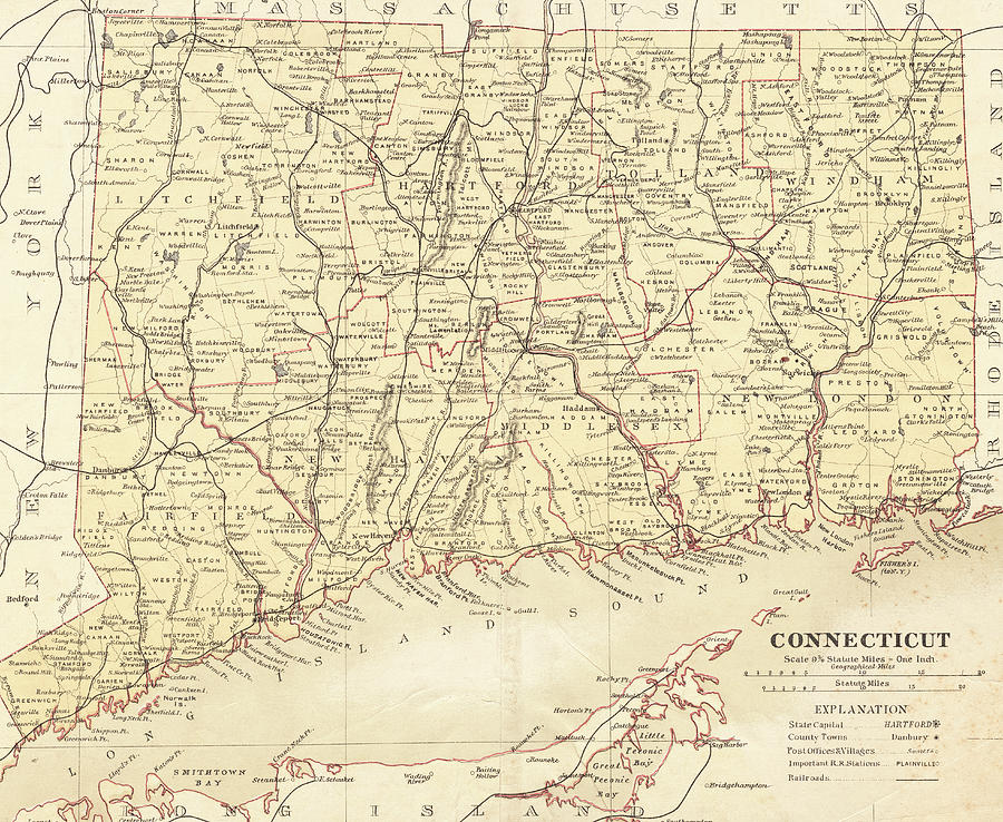 Map of Connecticut  Digital Art by Roy Pedersen