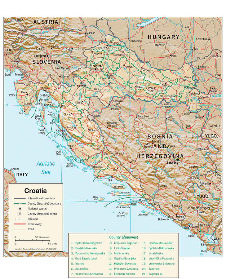 Map of Croatia 2 Mixed Media by Roy Pedersen