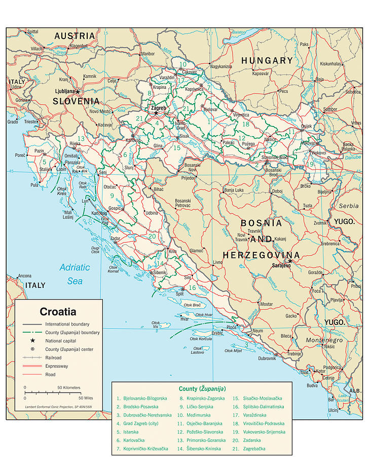 Map of Croatia Mixed Media by Roy Pedersen