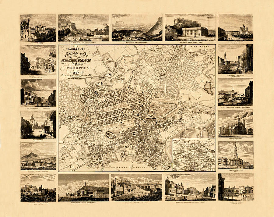 Edinburgh Photograph - Map Of Edinburgh 1827 by Andrew Fare