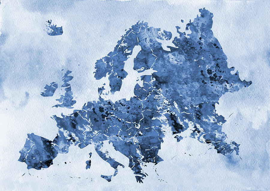 Map of Europe-blue Digital Art by Erzebet S