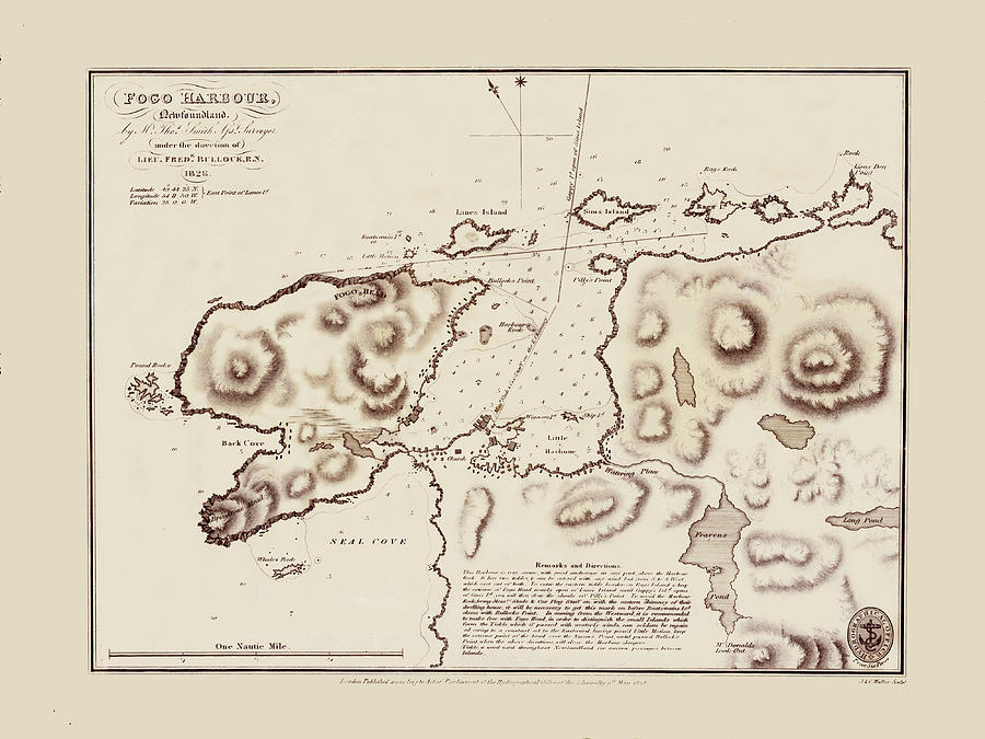 Fogo Island Photograph - Map Of Fogo Island 1828 by Andrew Fare