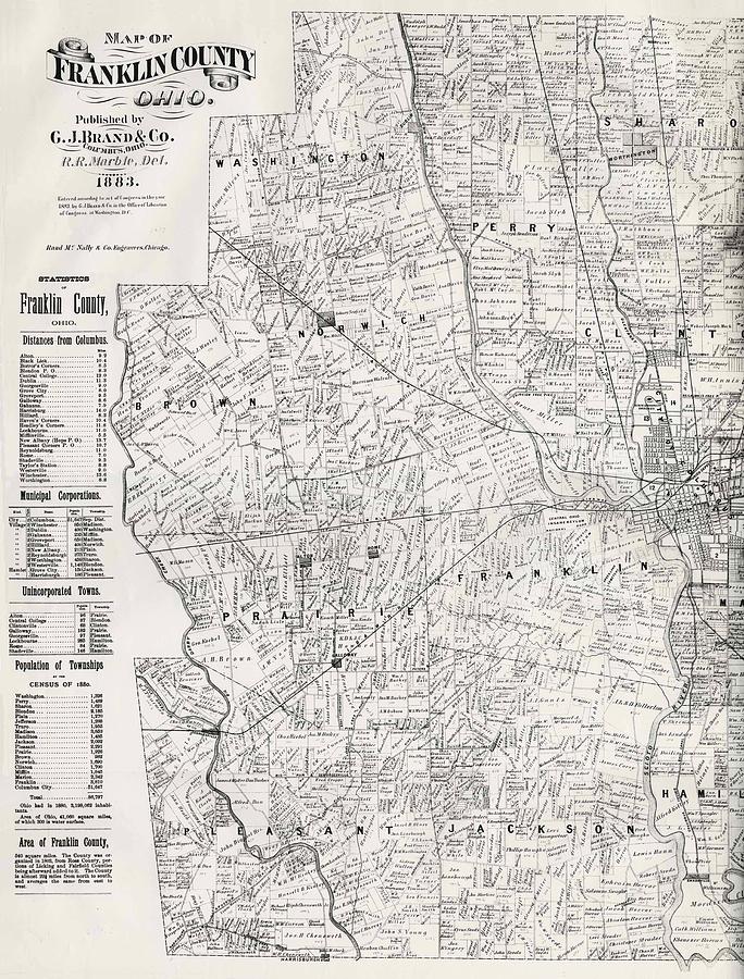 Map of Franklin County Ohio 1883 Drawing by Mountain Dreams