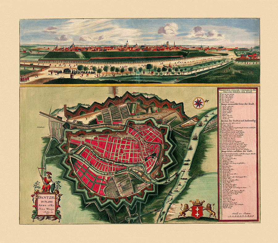 Map Of Gdansk 1687 Photograph by Andrew Fare
