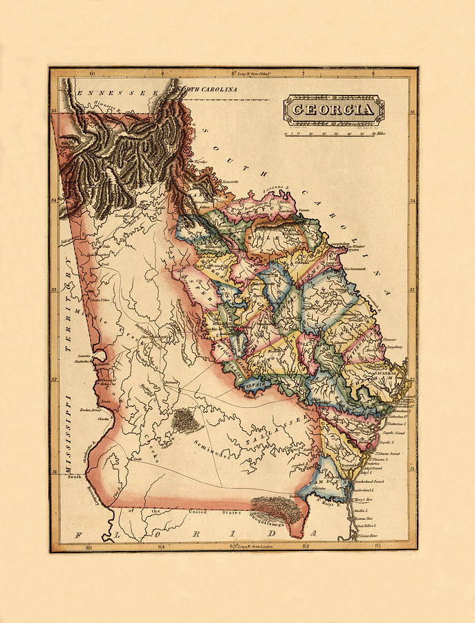 Vintage Map Photograph - Map Of Georgia 1817 by Andrew Fare