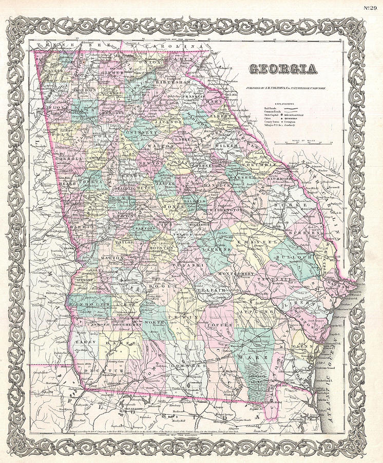 Map of Georgia Drawing by Joseph Hutchins Colton