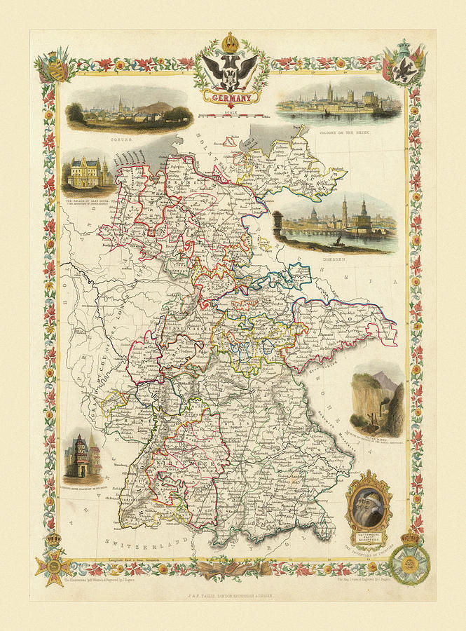Map Of Germany 1851 Photograph by Andrew Fare