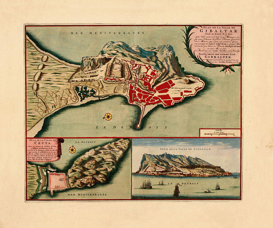 Map Of Gibraltar 1706 Photograph By Andrew Fare   Map Of Gibraltar 1706 Andrew Fare 