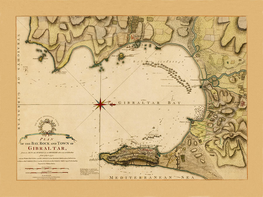 Gibraltar Photograph - Map Of Gibraltar 1783 by Andrew Fare