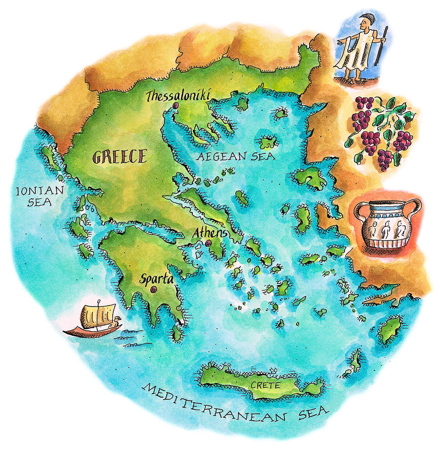 Map Of Greece & Greek Isles Digital Art by Jennifer Thermes