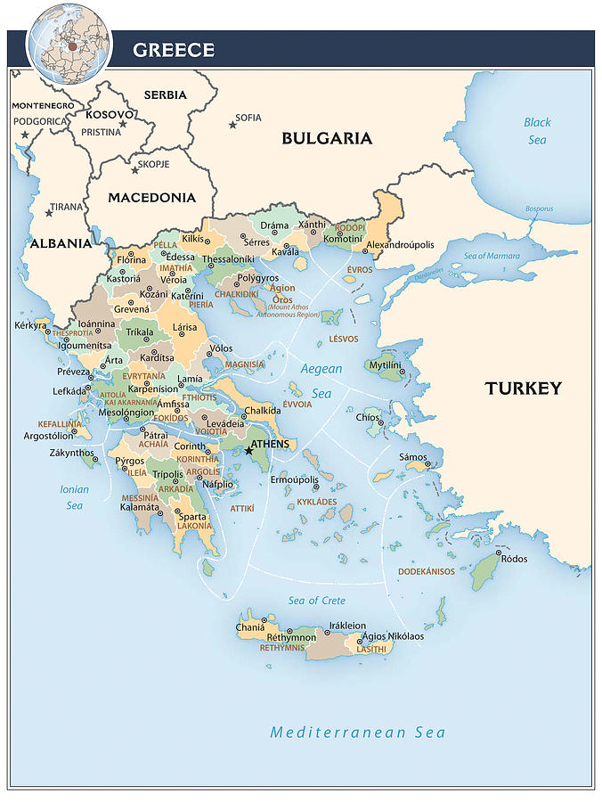 Map of Greece Mixed Media by Roy Pedersen