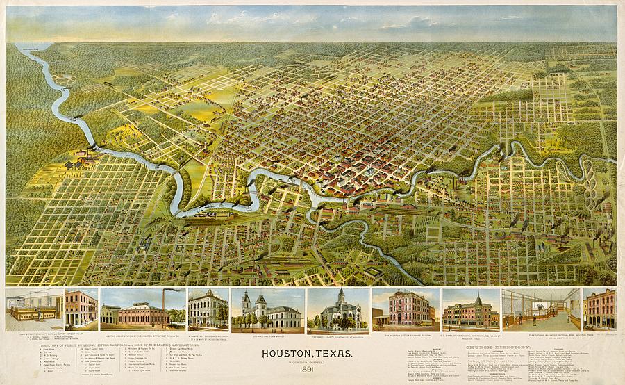 Map of Houston 1891 Drawing by Mountain Dreams