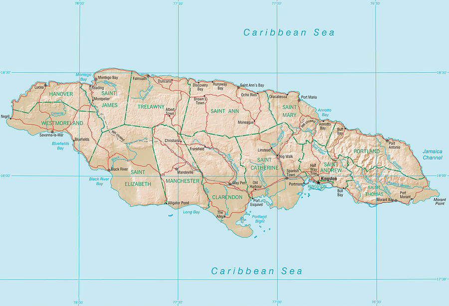 Map of Jamaica Mixed Media by Roy Pedersen