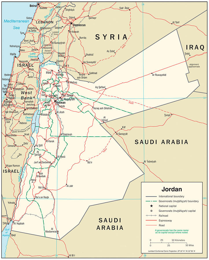 Map of Jordan 2 Mixed Media by Roy Pedersen