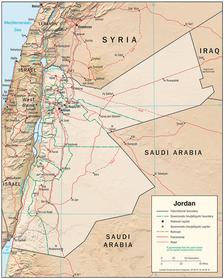 Map of Jordan Mixed Media by Roy Pedersen
