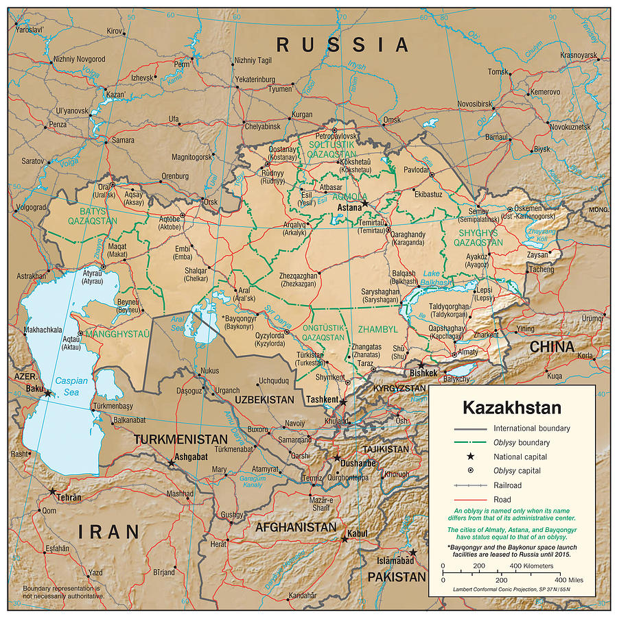 Map of Kazakhstan Mixed Media by Roy Pedersen