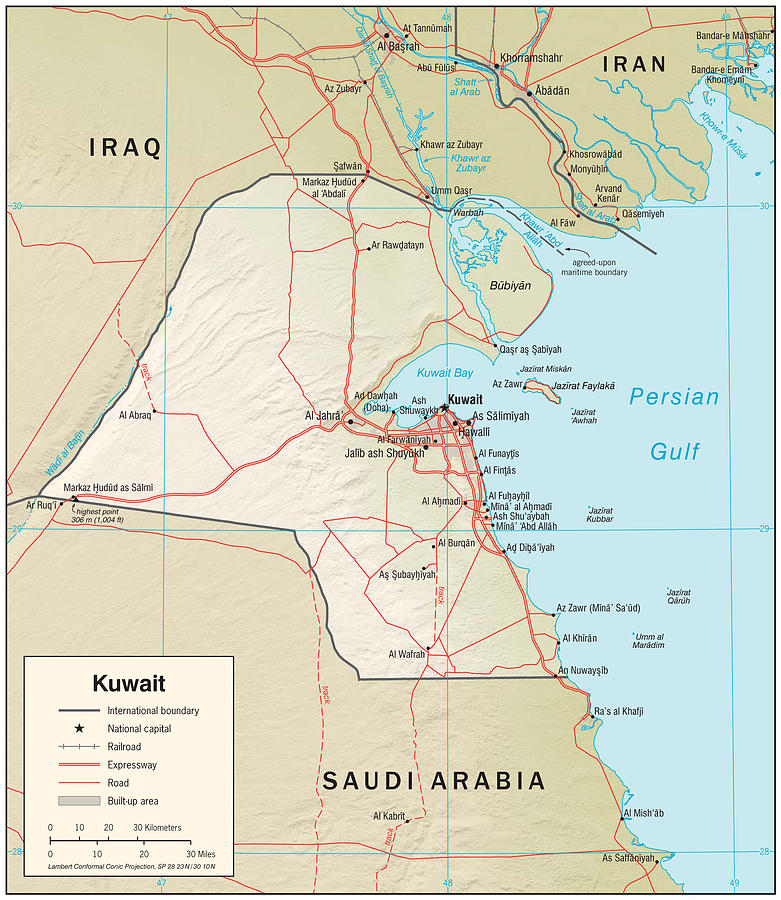 Map of Kuwait Mixed Media by Roy Pedersen