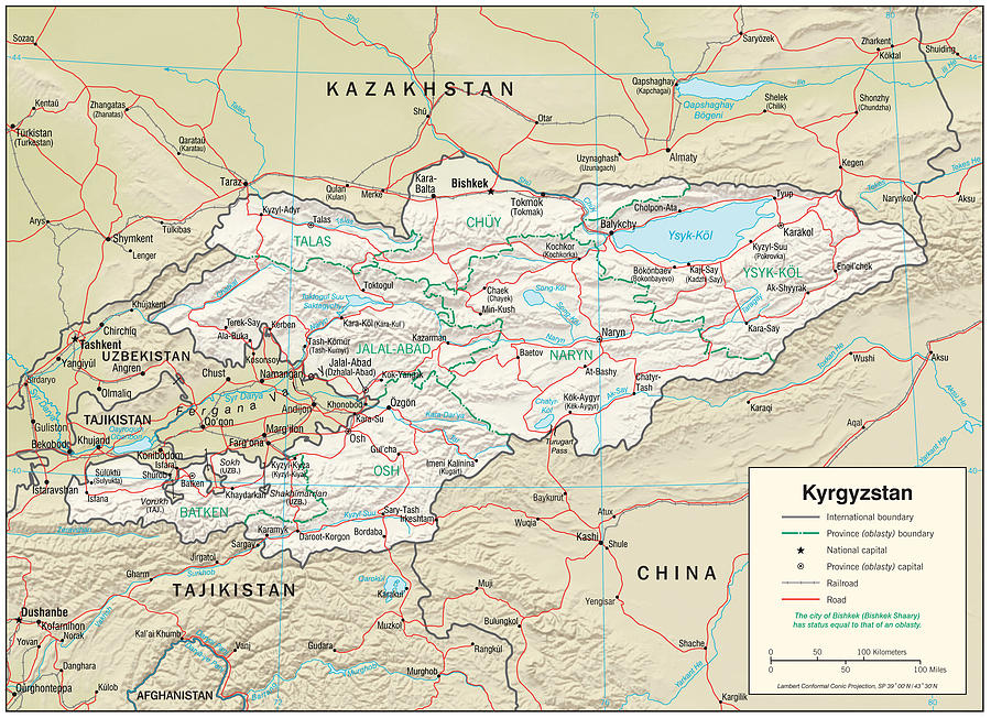 Map of Kyrgyzstan Mixed Media by Roy Pedersen