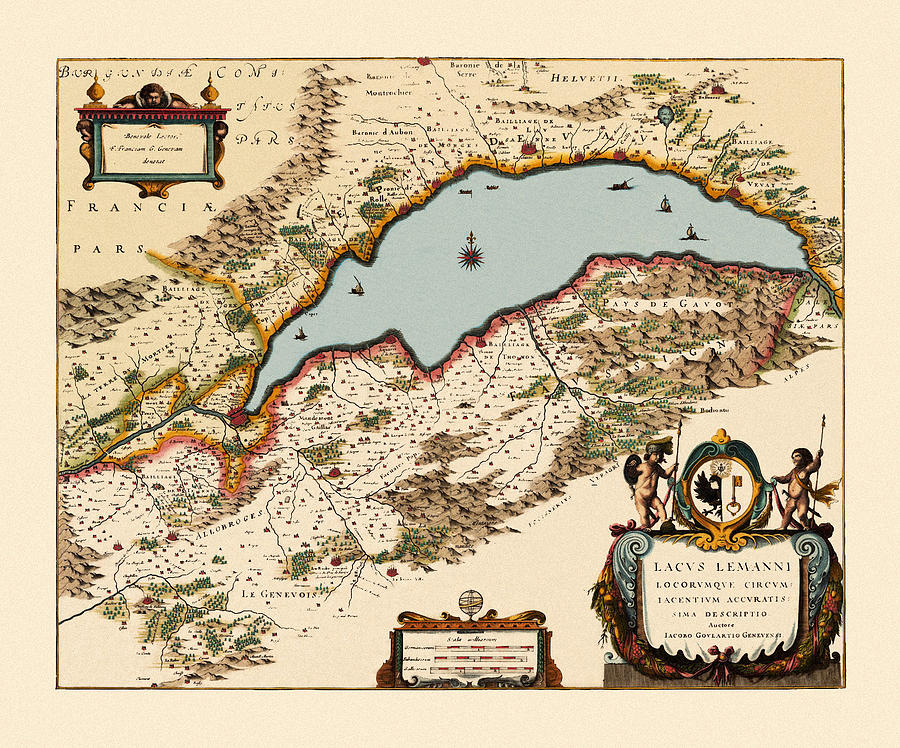 Map Of Lake Geneva 1650 Photograph by Andrew Fare Fine Art America