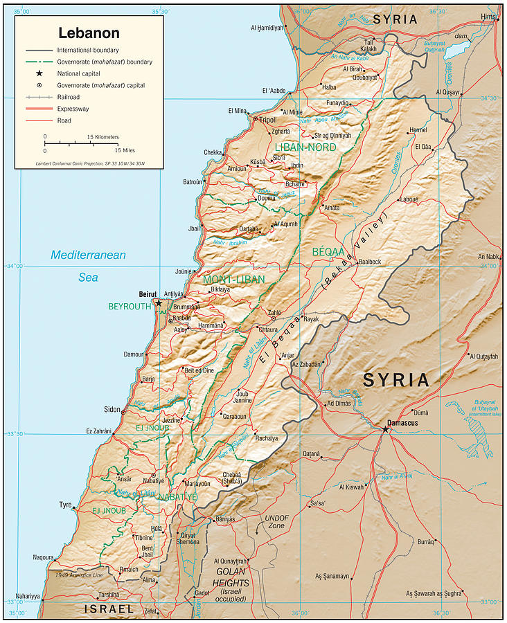 Map of Lebanon  Mixed Media by Roy Pedersen