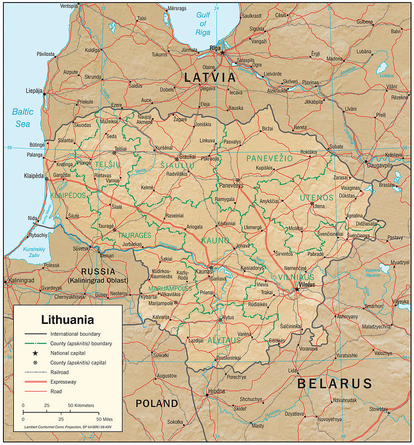 Map of Lithuania  Mixed Media by Roy Pedersen