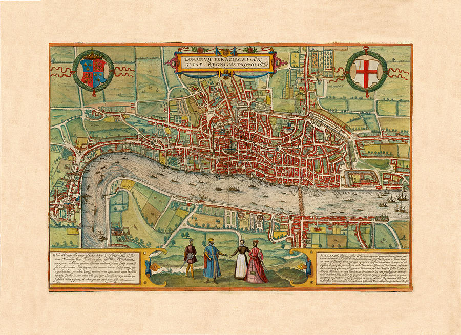 Map Of London 1570 Photograph by Andrew Fare