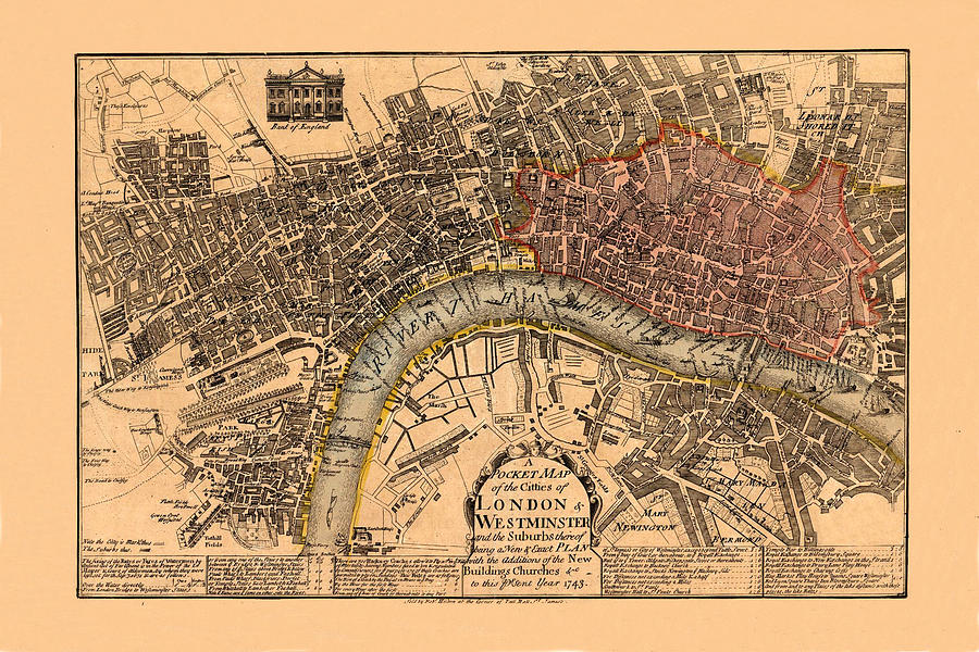 Map Of London 1743 Photograph by Andrew Fare