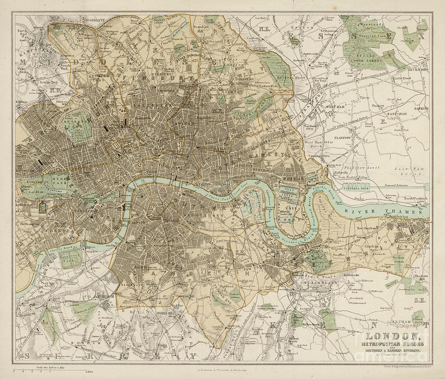 Map of London, England in 1878 Drawing by Mary Evans Picture Library