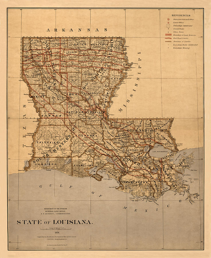 Map Of Louisiana 1876 Photograph by Andrew Fare - Pixels