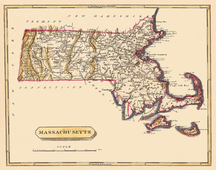 Map Of Massachusetts 1819 Photograph