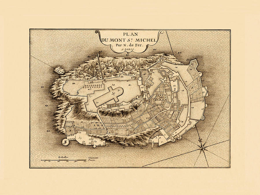 Map Of Mont St Michel 1705 Photograph by Andrew Fare