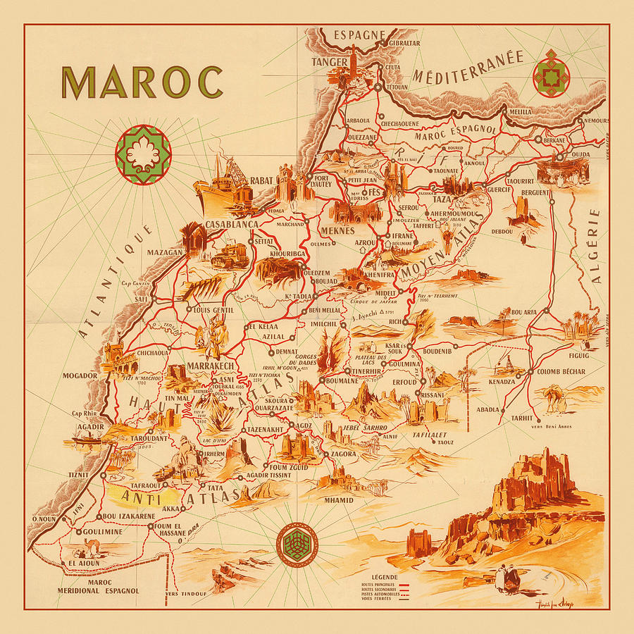 Map Of Morocco 1950 Photograph by Andrew Fare