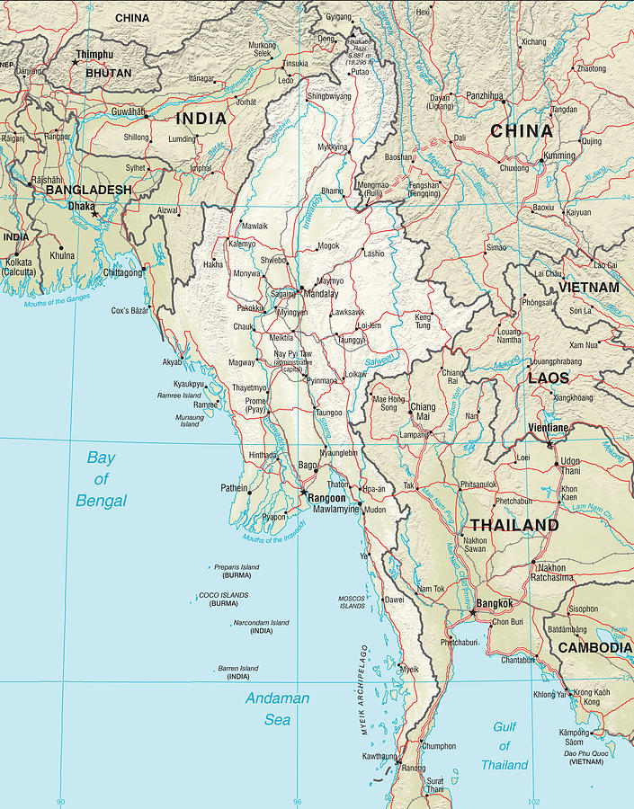 Map of Myanmar Mixed Media by Roy Pedersen